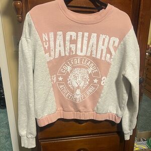 Zoe + Liv Pink and Gray Crew Neck Sweater